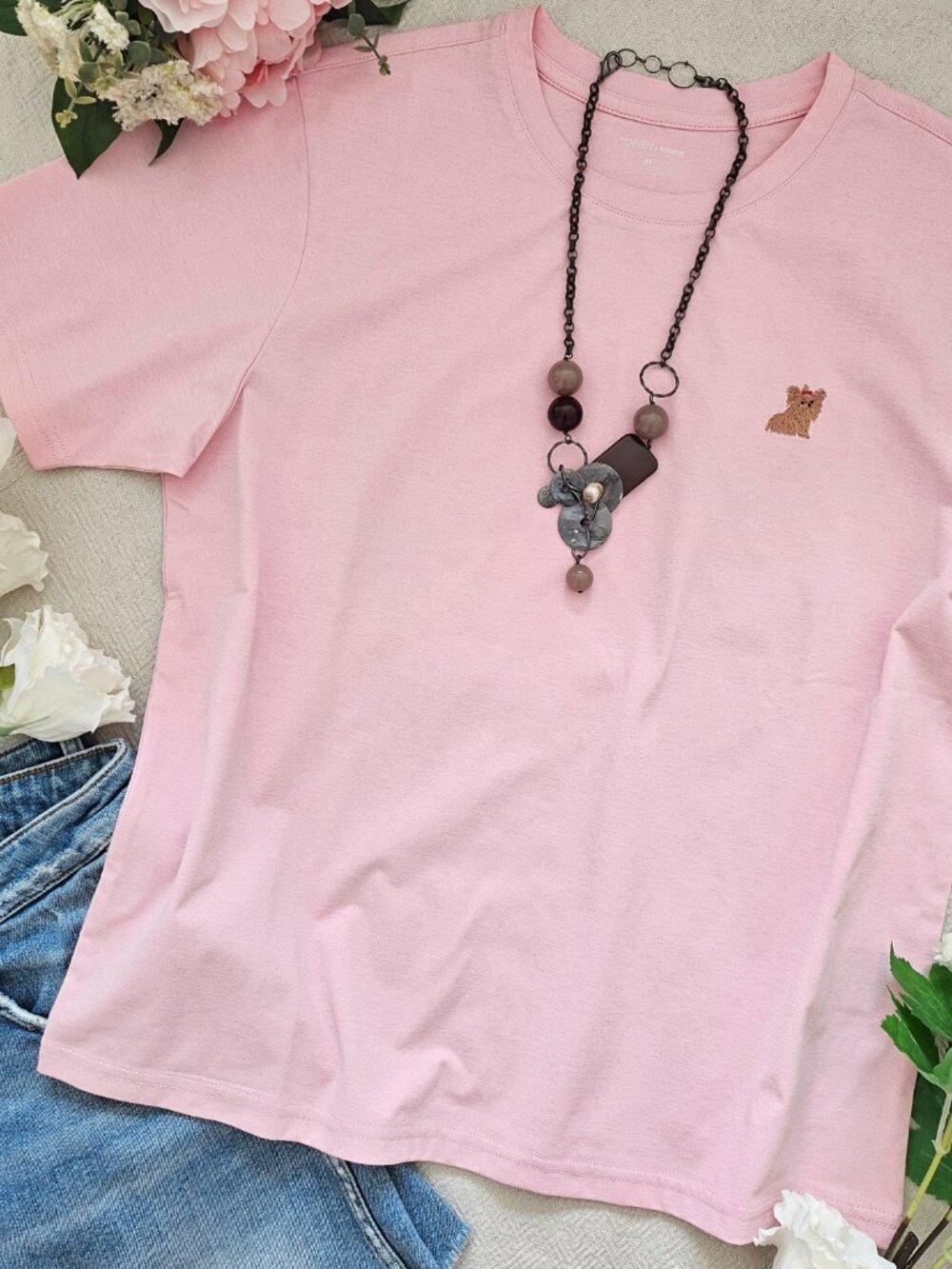 Pink Puppy Embroidery T-Shirt Minimal Tee Size 95/M NWOT - Picture 6 of 10